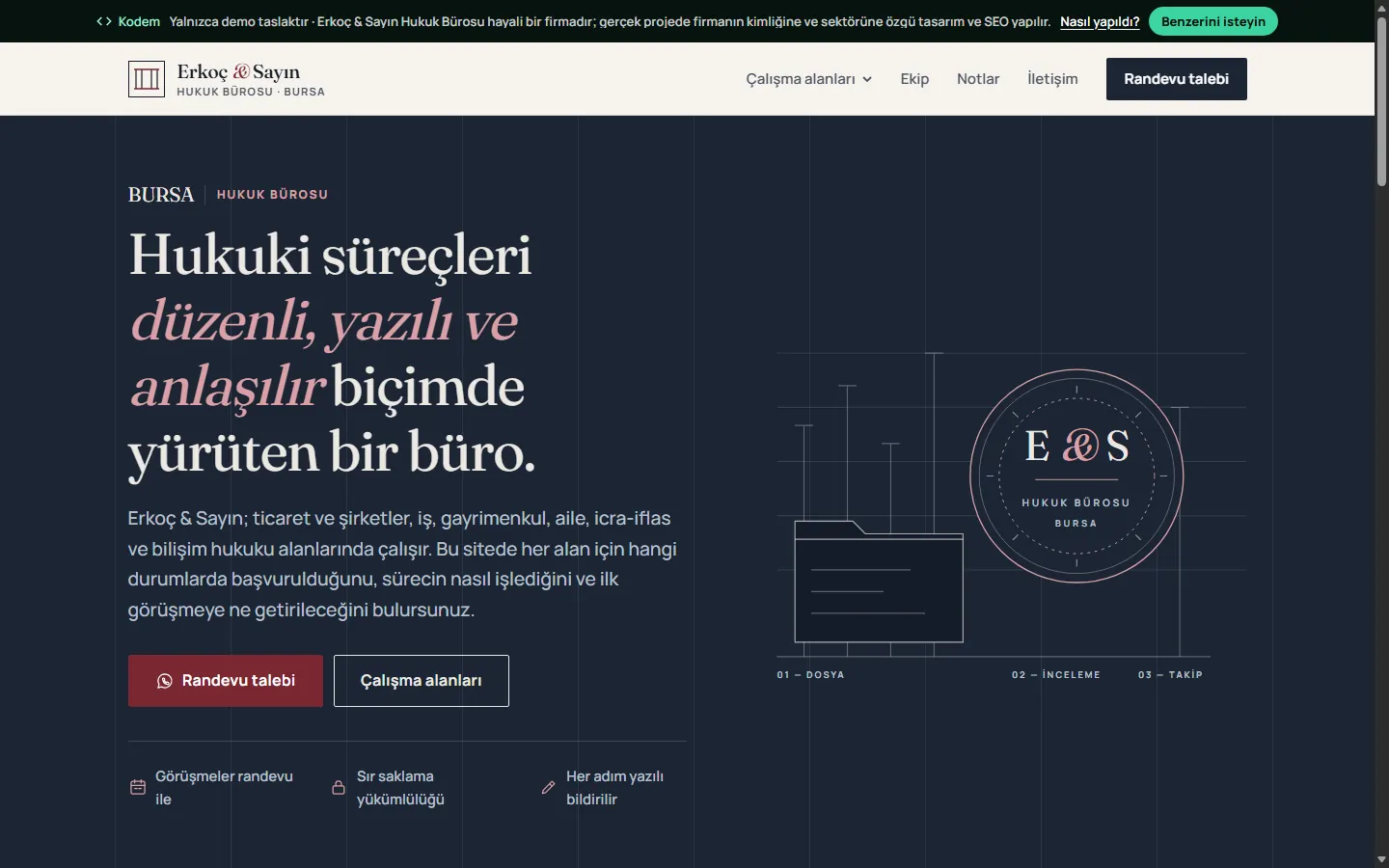 Erkoç & Sayın Hukuk Bürosu örnek sitesi, masaüstü görünüm