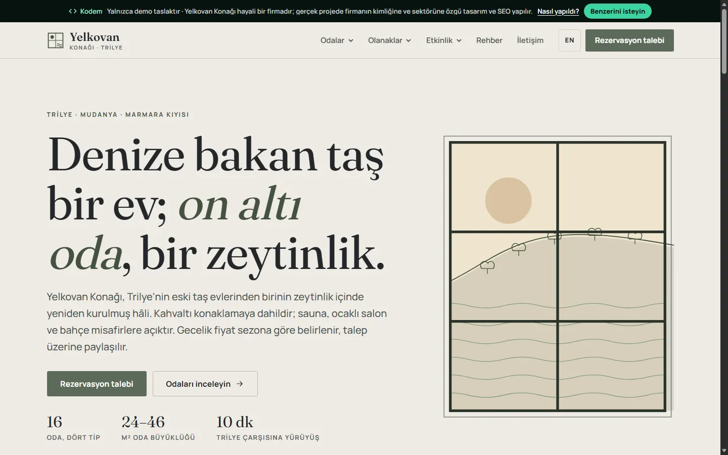 Yelkovan Konağı örnek sitesi, masaüstü görünüm